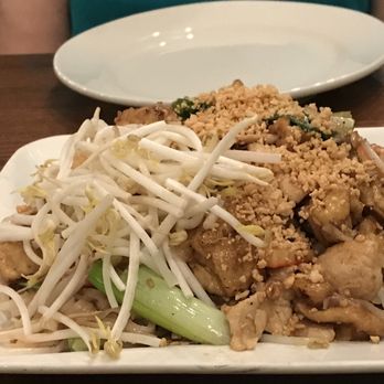 Ruan Thai - What a great combination of Chicken and Tofu Pad Thai! And those noodles on top!  As a dish served to two people-- what a portion size! - Thai Near Me - Wheaton, Maryland