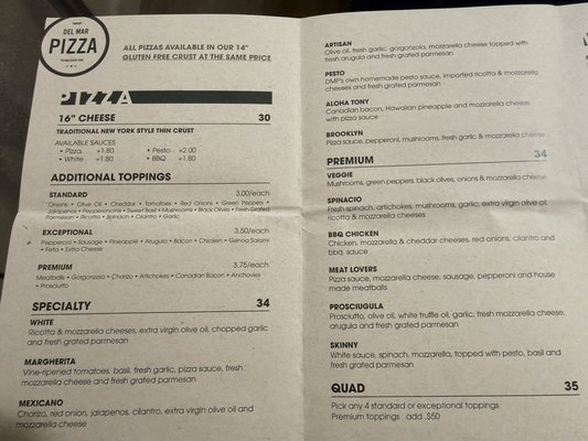 Menu photo 3 Del Mar Pizza Del Mar, CA