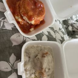 Tomato gravy biscuits & Sausage gravy biscuits