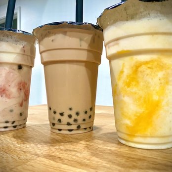 Boba Ave Express - Strawberry Yogurt Blended w/ honey boba, Brown Sugar Milk Tea w/ honey boba, and Mango Yogurt Blended - Bubble Tea Near Me - Arcadia, California