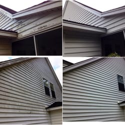 Fresh Look Pressure Washing - Doboro LLC - Before/After of badly stained Vinyl Sided residential property