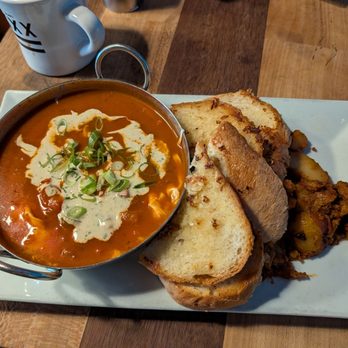 Julians - Shakshuka with garlic bread and fries - New American Near Me - Providence, Rhode Island