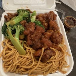 Beef and broccoli, orange chicken and chow mein