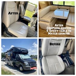 Quick Fix Headliners & Glass - 2017 Mercedes Sprinter - Complete Interior and Epoxy Painted the table top to match countertop.