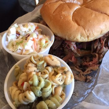 Pint and Barrel Drafthouse - One Little Piggy - Pulled Pork Sandwich...served w/ pickles, onions, fries ( I sub'd. for pasta salad ) & slaw! The Best PP Sammy! - Gastropubs Near Me - Palestine, Texas Pint and Barrel Drafthouse - One Little Piggy - Pulled Pork Sandwich...served w/ pickles, onions, fries ( I sub'd. for pasta salad ) & slaw! The Best PP Sammy! - Gastropubs Near Me - Palestine, Texas