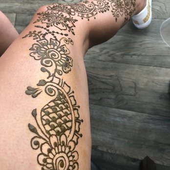 Henna Tradition - Finished product of my leg piece from my point of view. - Henna Artists Near Me