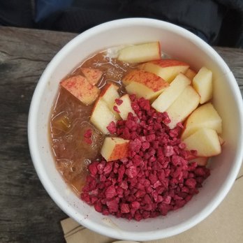 Grød - Gluten Free Oatmeal with freeze dried raspberries, apples, and rhubarb compote - Breakfast & Brunch Near Me - Copenhagen, 84 Grød - Gluten Free Oatmeal with freeze dried raspberries, apples, and rhubarb compote - Breakfast & Brunch Near Me - Copenhagen, 84