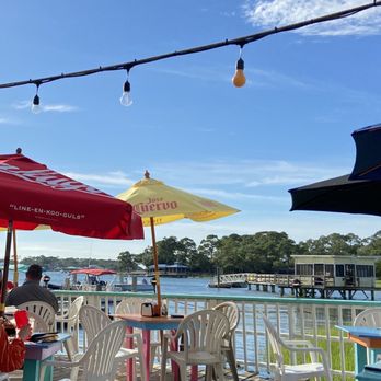 A-J's Dockside Restaurant - Outdoor seating. Hot! So hot! But it was all good - Seafood Near Me - Tybee Island, Georgia