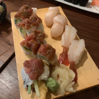 SanKai Sushi - Red Dragon roll, sweet shrimp nigiri, and scallop nigiri - Sushi Bars Near Me - Edmonds, Washington SanKai Sushi - Red Dragon roll, sweet shrimp nigiri, and scallop nigiri - Sushi Bars Near Me - Edmonds, Washington