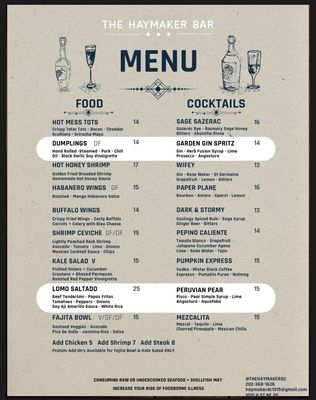 Menu photo 4 The Haymaker Bar Washington, DC, DC
