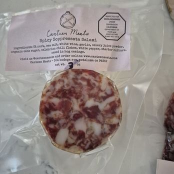 Canteen Meats - Spicy Soppresata chubb misfits basket 50% off. A little on the wet end of the salami dryness spectrum but the seasoning was excellent. - Butcher Near Me - Petaluma, California