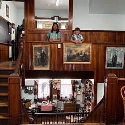 Pioneer Museum - The naughty stoop where we were told students in trouble would have to stand (in front of the superintendent's office).
