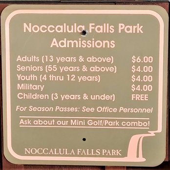 Noccalula Falls Park & Campgrounds - These are the admission rates to get into the park. Photo taken August 4, 2018. - Parks Near Me - Gadsden, Alabama Noccalula Falls Park & Campgrounds - These are the admission rates to get into the park. Photo taken August 4, 2018. - Parks Near Me - Gadsden, Alabama
