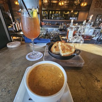 Bosscat Kitchen & Libations - Broccoli soup, short rib grilled cheese, Pour Decisions - New American Near Me - Irvine, California