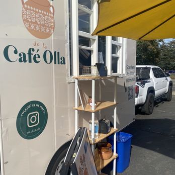 Cafe De La Olla - Kiosk: menu on standing board. Order at left window, pick up right window. - Coffee & Tea Near Me - Santa Rosa, California