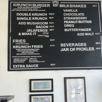 Krunch Burger - Menu board - Burgers Near Me - La Mirada, California