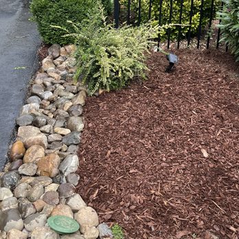Waterworks Drainage & Hardscaping - end product - new extension +pop up- beautiful river rock and mulch -- see more photos and explanation of work in google review - Landscaping Near Me - Manassas, Virginia Waterworks Drainage & Hardscaping - end product - new extension +pop up- beautiful river rock and mulch -- see more photos and explanation of work in google review - Landscaping Near Me - Manassas, Virginia