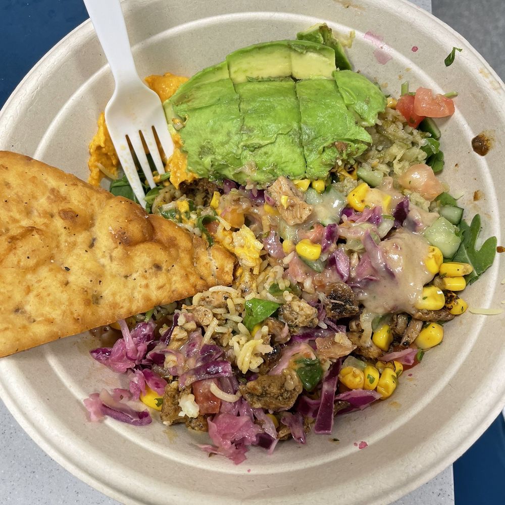 CAVA - Balsamic Date chicken bowl with a pita - Salad Near Me - Overland Park, Kansas CAVA - Balsamic Date chicken bowl with a pita - Salad Near Me - Overland Park, Kansas