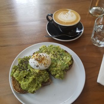 Mr West Cafe Bar Downtown - Avocado toast with a soft boiled egg and a cappuccino. - Bars Near Me - Seattle, Washington Mr West Cafe Bar Downtown - Avocado toast with a soft boiled egg and a cappuccino. - Bars Near Me - Seattle, Washington