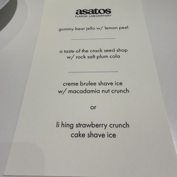 Asato's Waikiki - The menu for flavor laboratory experience, reservation needed - Ice Cream & Frozen Yogurt Near Me - Honolulu, Hawaii