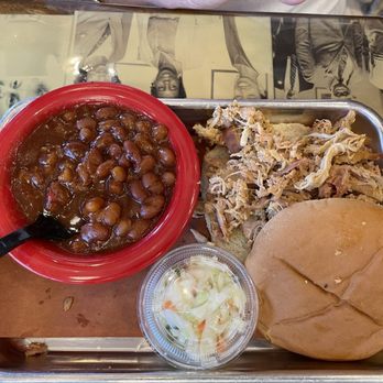 Railroad Bbq - The Rail Yard chicken sandwich with BBQ Baked Beans - Barbeque Near Me - Columbia, South Carolina