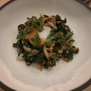 Kato - Crispy rice with Kale and Mushrooms with a poached egg - Taiwanese Near Me - Los Angeles, California Kato - Crispy rice with Kale and Mushrooms with a poached egg - Taiwanese Near Me - Los Angeles, California