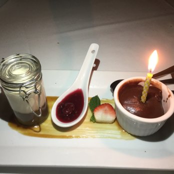 Restaurant Primi Piatti - a dessert with a candle - Italian Near Me - Saint-Lambert, Quebec