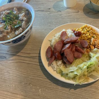 La Sinbala - #18 Pork Stew Noodle Soup ($15.38) & #1 Sinbala Sausage Rice ($15.38) - Taiwanese Near Me - Arcadia, California