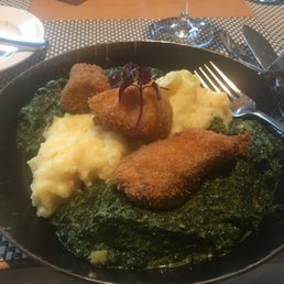 Codfish with creamed spinach and potatoes. Yum! Codfish with creamed spinach and potatoes. Yum!