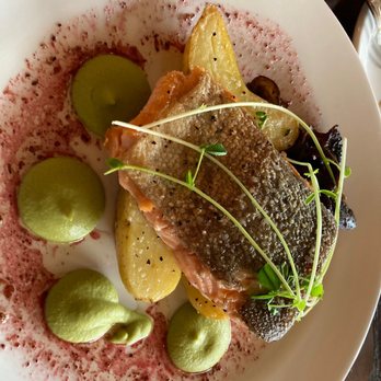 Royal Stewart Dining Room - BC trout, fingerling potatoes, spinach mousse, watercress - Canadian (New) Near Me - Waterton Park, Alberta Royal Stewart Dining Room - BC trout, fingerling potatoes, spinach mousse, watercress - Canadian (New) Near Me - Waterton Park, Alberta