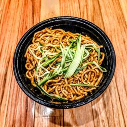 Dan Dan - Ardmore - Sichuan Cold Chili Noodles: lo-mein style flour noodles tossed with chili oil, soy sauce, and crushed peanuts, with cucumbers. spice: 4/5