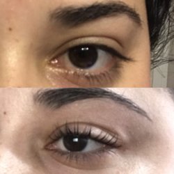 Lola's Beauty Bar - Before Lash Lift (Top) and After Lash Lift (Bottom). Results last 8-12 weeks