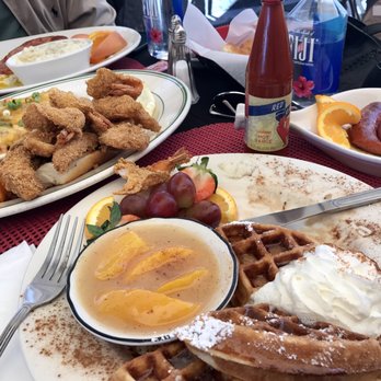 Flavor Table - Peach cobbler waffle, fried shrimp and catfish, Louisiana hot links, ham and eggs...yummm - Cajun/Creole Near Me - Los Angeles, California Flavor Table - Peach cobbler waffle, fried shrimp and catfish, Louisiana hot links, ham and eggs...yummm - Cajun/Creole Near Me - Los Angeles, California