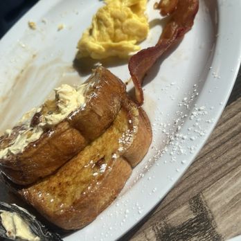 Tapia’s Red Cabin Restaurant - French toast deluxe combo (half done) - Breakfast & Brunch Near Me - Running Springs, California