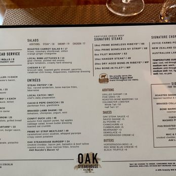 Oak Steakhouse - Menu - Steakhouses Near Me - Raleigh, North Carolina
