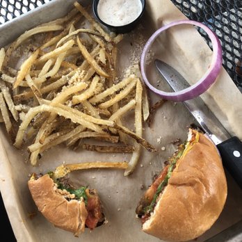 Ocmulgee Brewpub - One Ocmulgee Burger w/ Truffle Fries side order - New American Near Me - Macon, Georgia Ocmulgee Brewpub - One Ocmulgee Burger w/ Truffle Fries side order - New American Near Me - Macon, Georgia
