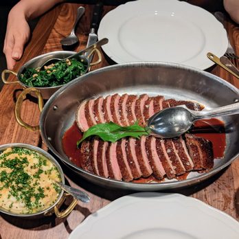Francie - May 14, 2022; Dry-aged crown of duck w. Swiss chard, parsnip, soppressata jam ($125). - Italian Near Me - Brooklyn, New York