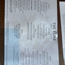 The Elms Restaurant & Bar - Menu