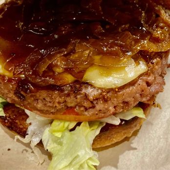 Hopdoddy Burger Bar - Goodnight/Good Cause Vegan Burger - Cheddar, caramelized onions, caffeinated BBQ sauce & 07.27.2023. - Burgers Near Me - Sandy Springs, Georgia