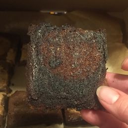 a hand holding a piece of brownie
