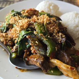 Basil eggplant chicken is so good. Basil eggplant chicken is so good.