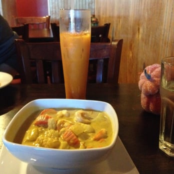 Thai Orchid - Yellow shrimp curry with Thai Iced Tea - Thai Near Me - Indianapolis, Indiana Thai Orchid - Yellow shrimp curry with Thai Iced Tea - Thai Near Me - Indianapolis, Indiana