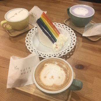 Cafe Maji - White chocolate latte, taro latte, & banana latte + rainbow cake - Coffee & Tea Near Me - Artesia, California