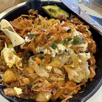 Hash Kitchen - Carnitas skillet with a new ingredient, Plastic! - Breakfast & Brunch Near Me - Chandler, Arizona