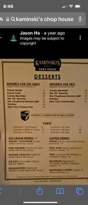 Menu photo 2 Kaminski's Chop House Wisconsin Dells, WI Menu photo 2 Kaminski's Chop House Wisconsin Dells, WI