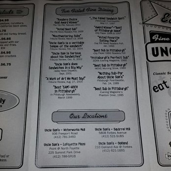 Uncle Sam's Submarines - Menu side 2 - Sandwiches Near Me - Pittsburgh, Pennsylvania