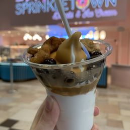 Wake N' Break ($11) Vanilla ice cream with chocolate espresso beans, donut croutons and coffee hard shell.