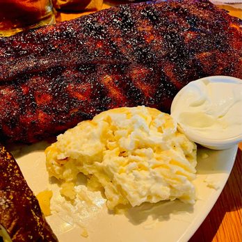 BJ's Restaurant & Brewhouse - Baby Back Pork Ribs - Full tender and finger Licking  White Cheddar Mashed Potatoes - New American Near Me - Laurel, Maryland