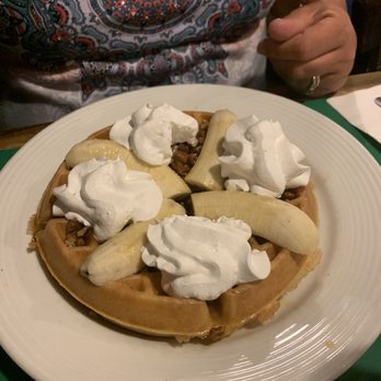 Frog Pond - Pecan Banana Foster Waffle - Breakfast & Brunch Near Me - North Redington Beach, Florida Frog Pond - Pecan Banana Foster Waffle - Breakfast & Brunch Near Me - North Redington Beach, Florida