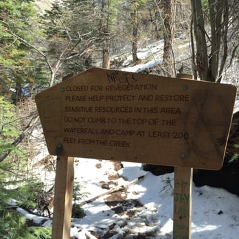 Hunter Creek Waterfall Trail - The sign next to the waterfall. It gives camping and closed area instructions. - Hiking Near Me Hunter Creek Waterfall Trail - The sign next to the waterfall. It gives camping and closed area instructions. - Hiking Near Me